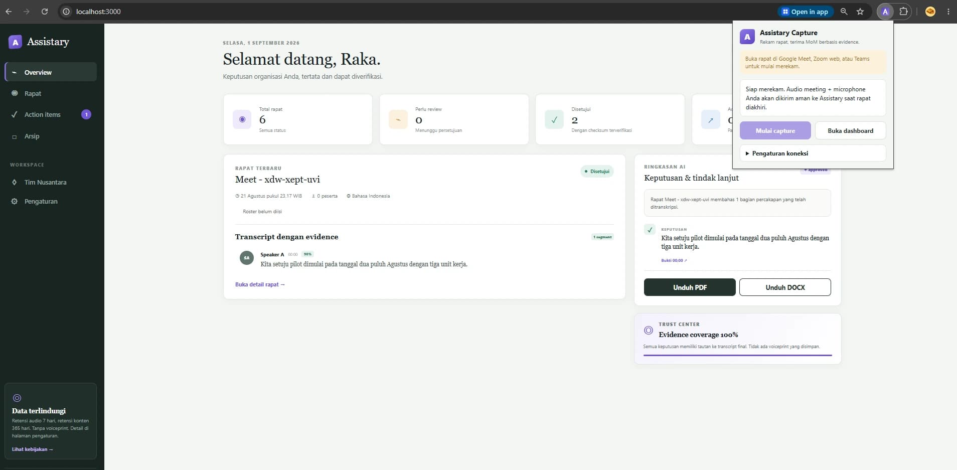 Assistary.AI — Notulen Rapat Otomatis & Ekstraksi Action Item